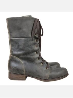 CAT Caterpillar Leather Combat Mid Calf Lace Up Boot Distressed Gray Size 8W